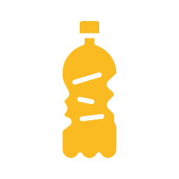 Yellow icon of a crumpled water bottle.